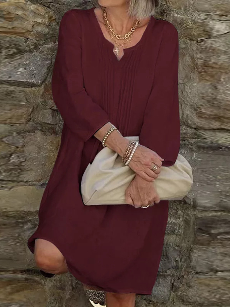 Solid Button Up Round Neck Midi Dress