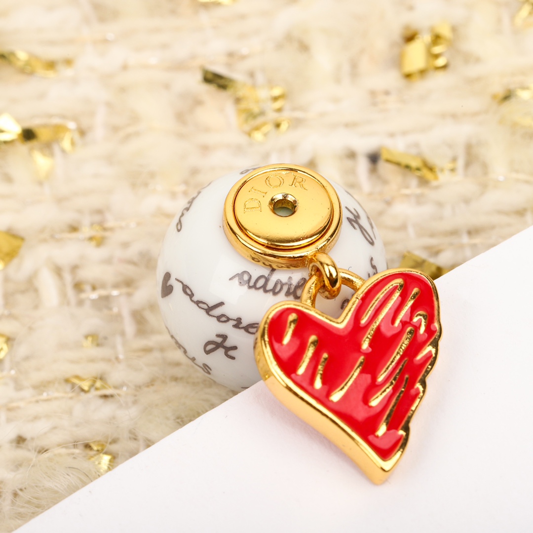 Dior Limited Edition Red Heart Letter Bead Earrings