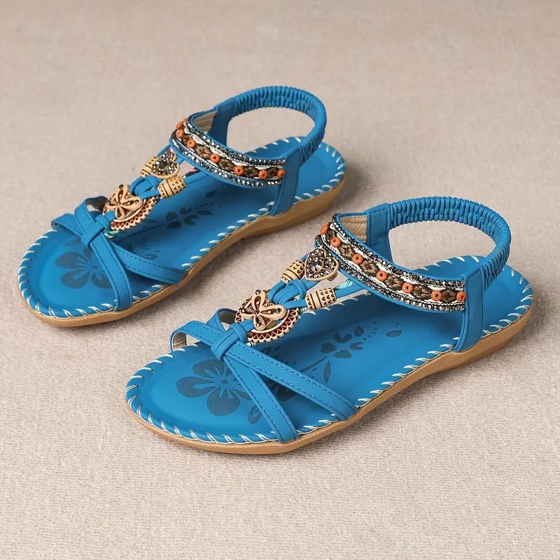 👣Women's rhinestone butterfly flat sandals, bohemian style open toe elastic summer sandals