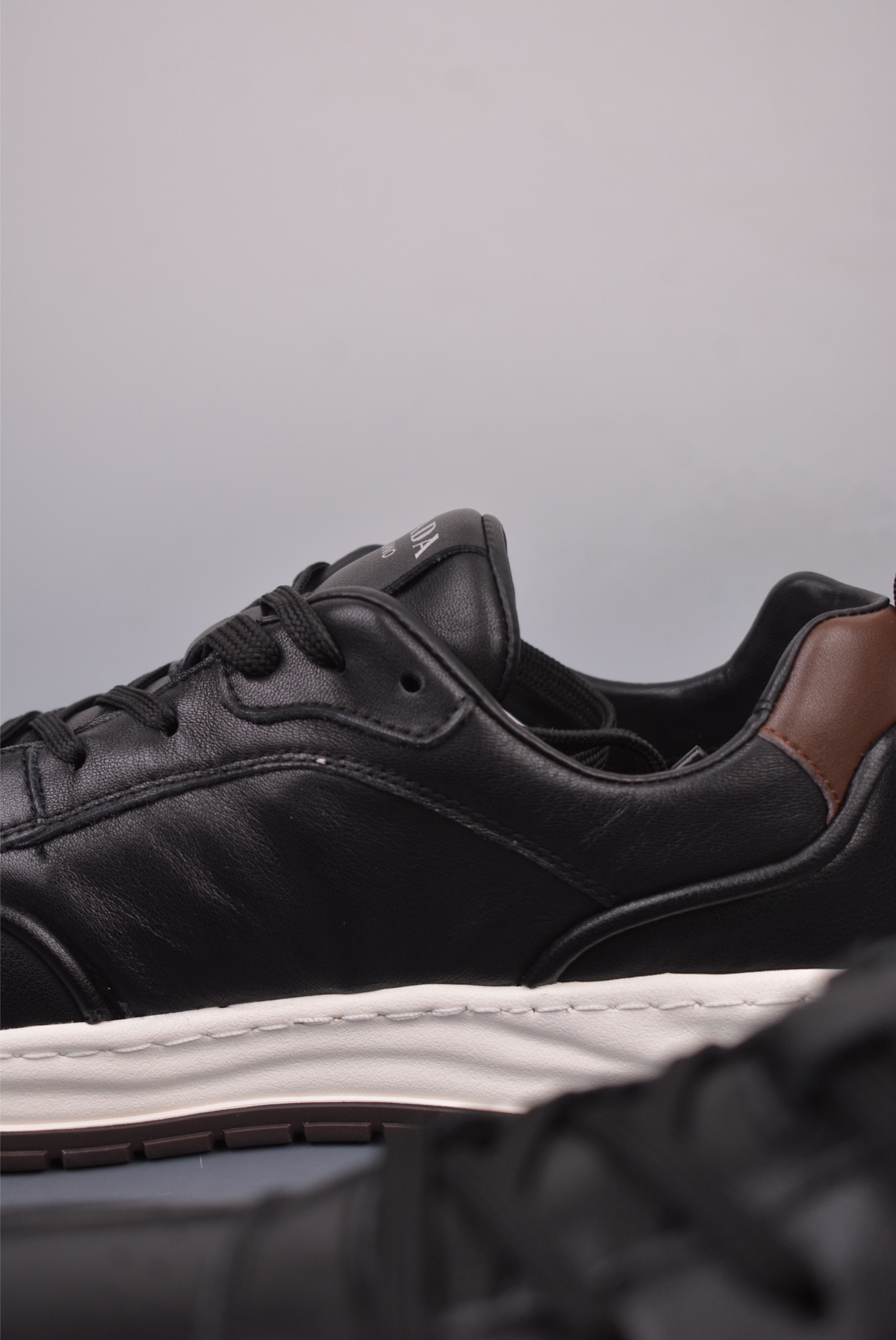 Prada PRAX 02 Triangle Logo Leather Sneakers Casual Sports Shoes Black Brown 3D989M_3LF5_FG000