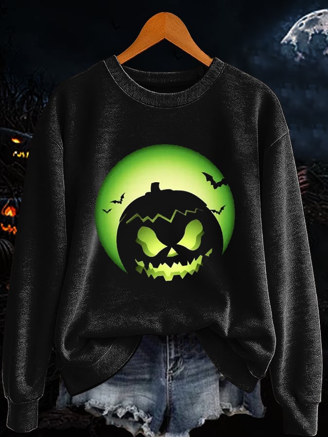 🔥Buy 3 Get 10% Off🔥Women's Halloween Evil Pumpkin Luminous Printed Casual Sweatshirt