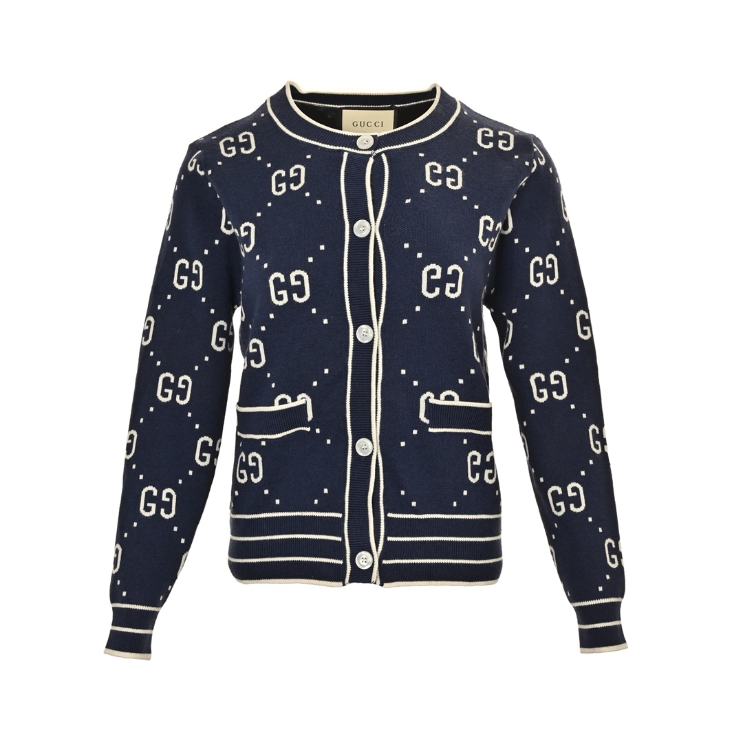 Gucci 24Fw Women's Allover Double G Jacquard Crew Neck Cardigan Sweater