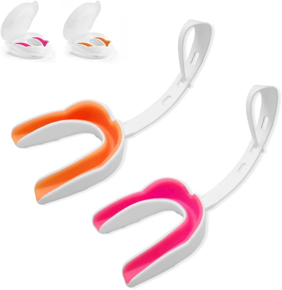 Orange & Pink 2 Pack Youth Football Mouth Guard with Case and Strap