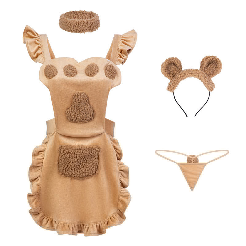 Sexy Bear Bow Backless Lingerie Set