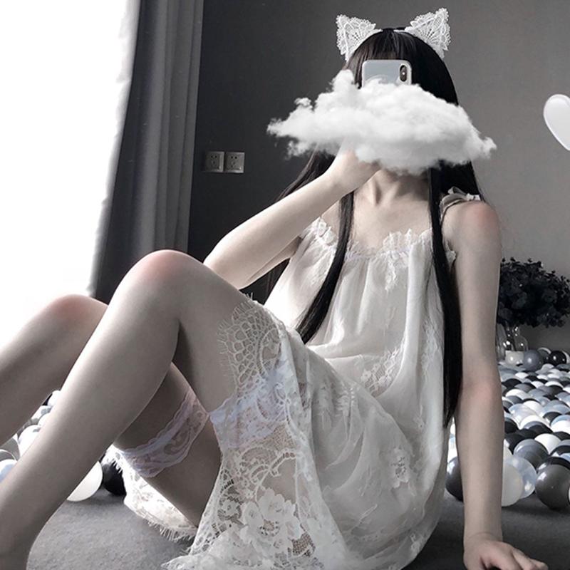 Lace Mesh Slip Dress Nightdress Stockings Lingerie