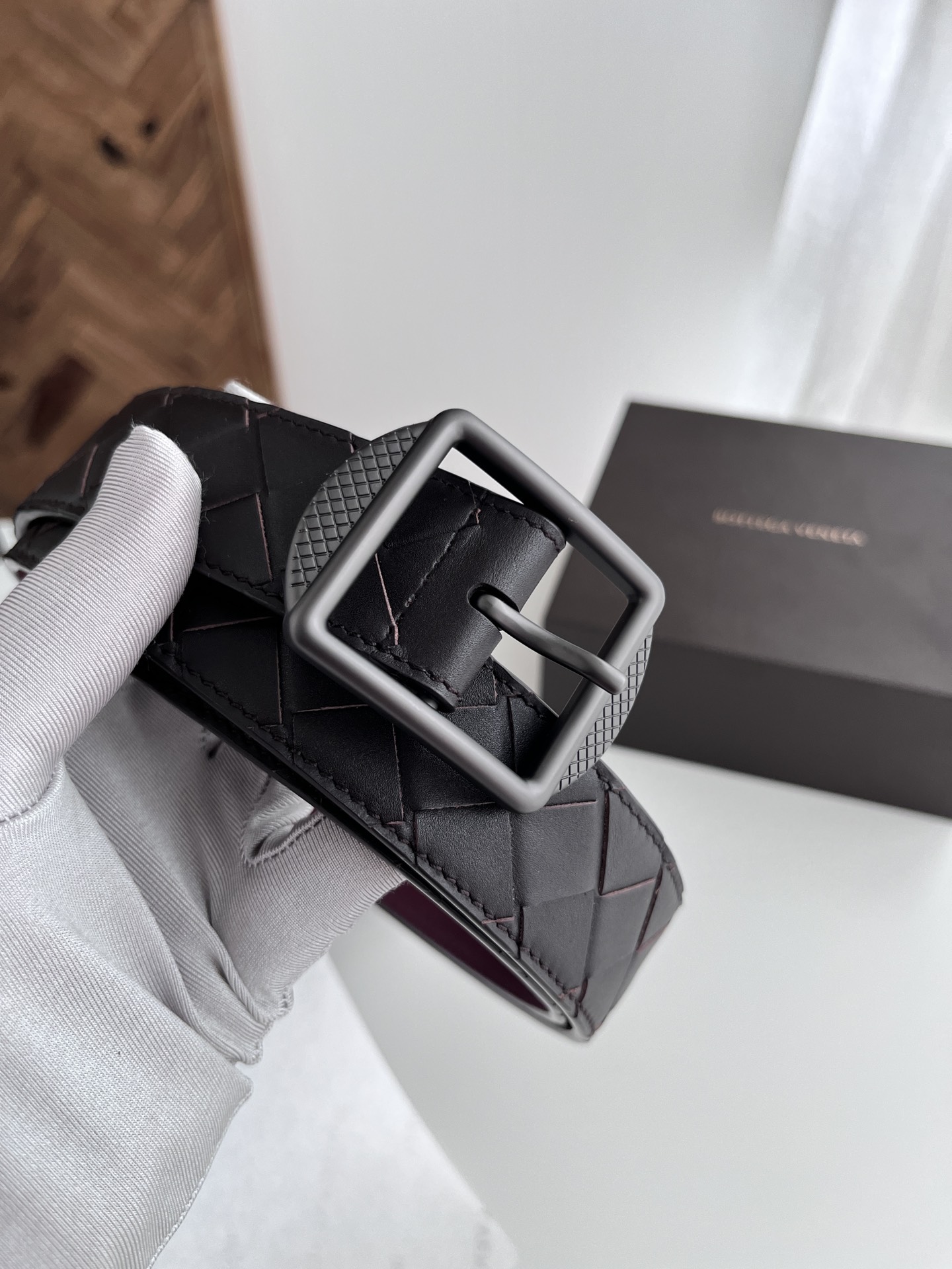 Bottega Veneta intreccio woven cowhide double-sided belt 3.5cm wide