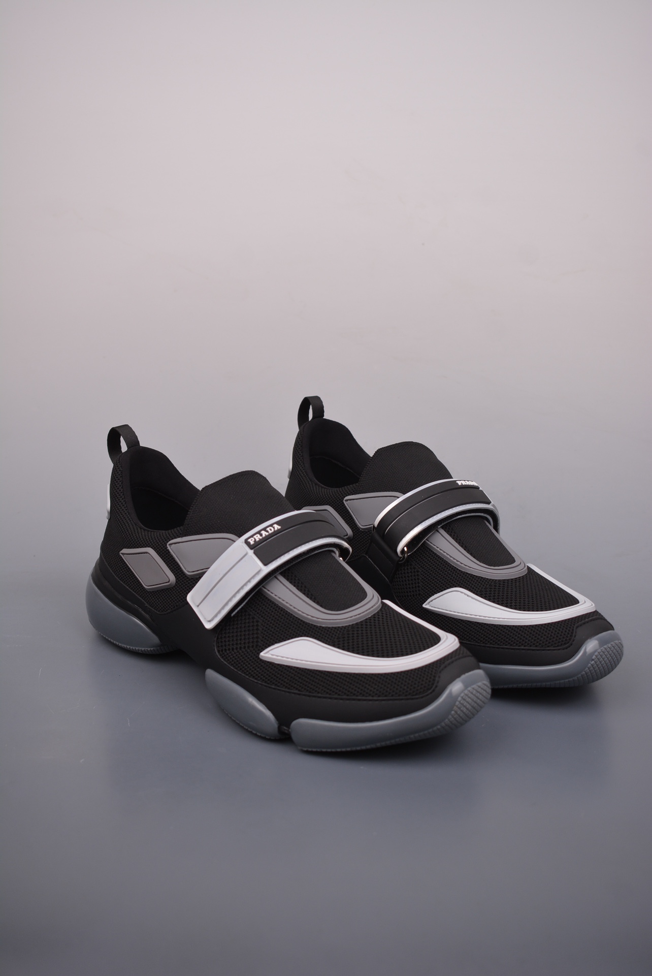 Prada Cloudbust Velcro Strap Low Sneakers Black, Gray and White 20G064-10UF-F0928