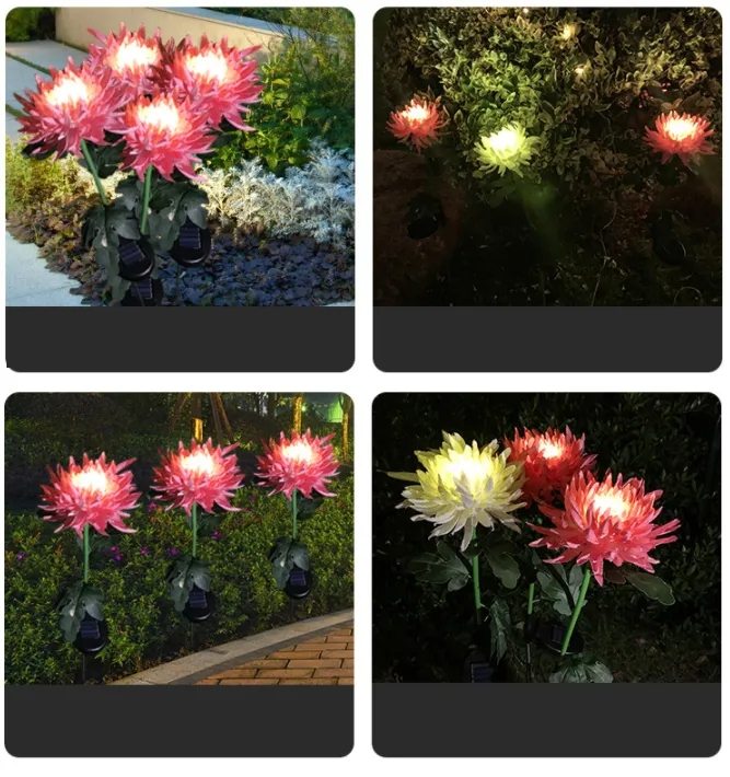 Buy 3 Free Shipping--SPRING ARTIFICIAL CHRYSANTHEMUM SOLAR GARDEN STAKE LIGHTS