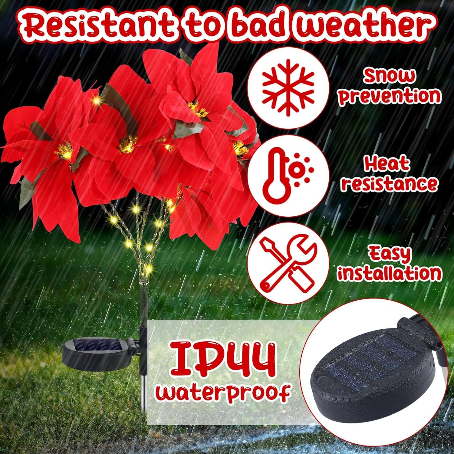🎄Christmas Waterproof Solar Poinsettia Flowers Lights✨