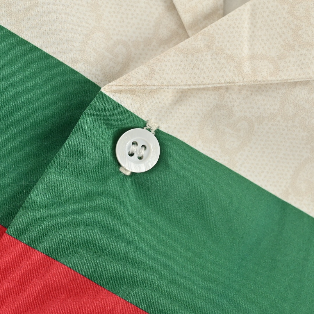 Gucci 24ss full print jacquard 1921 red and green striped short-sleeved shirt
