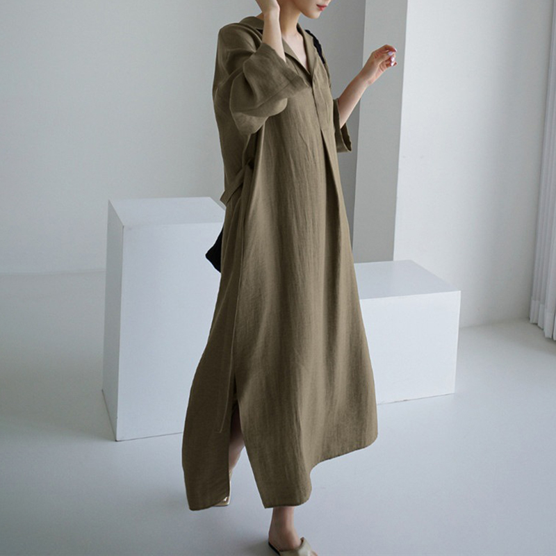 Folded Collar Split Comfy Maxi Dress
