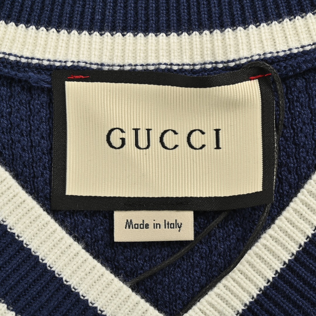 Gucci 24Fw preppy style double G embroidered striped V-neck knitted sweater