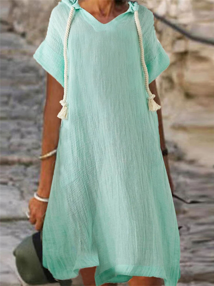 Basic Drawstring A Line Flowy Midi Dress