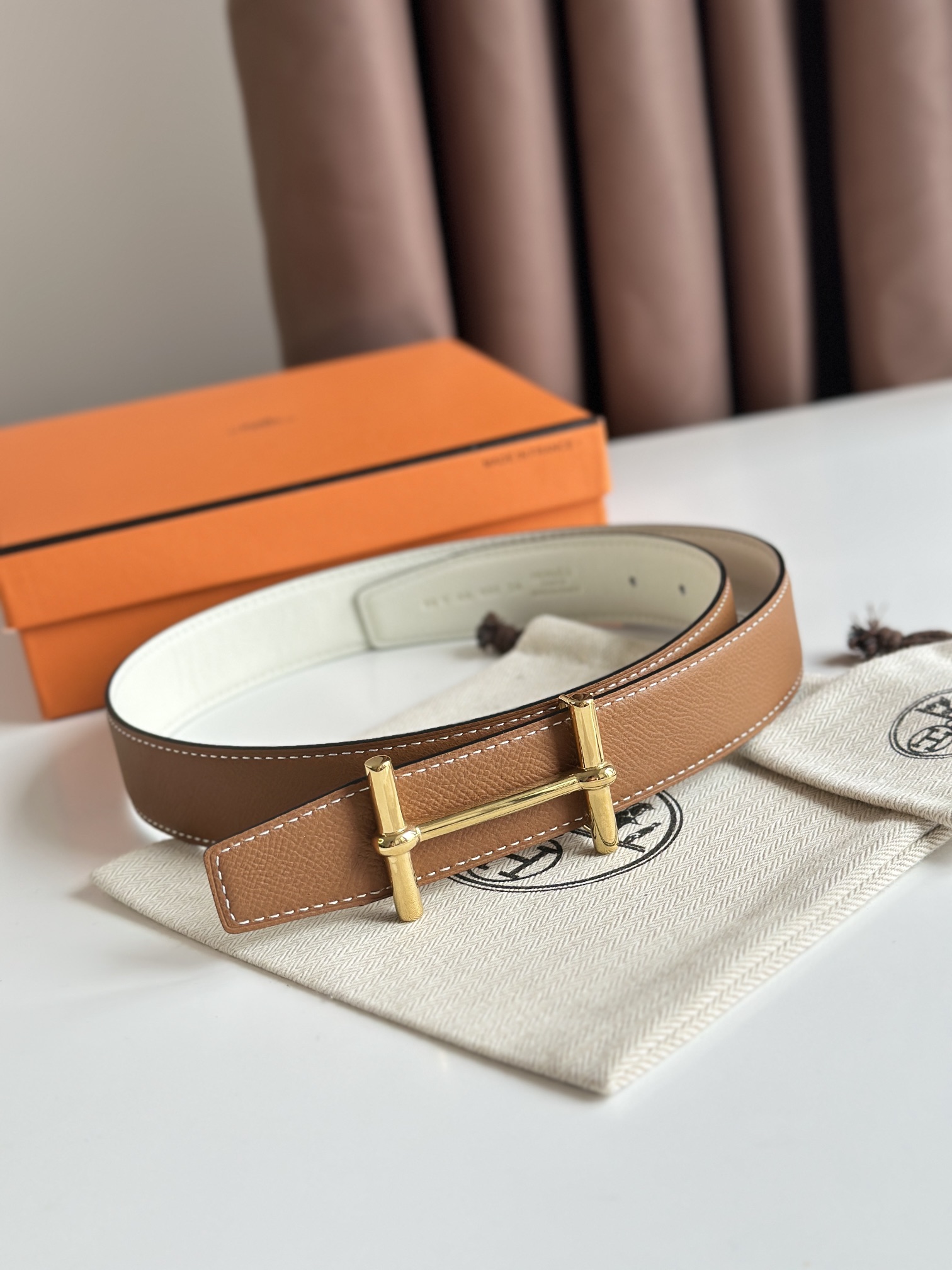 Hermès new double-faced calfskin belt width 3.2CM