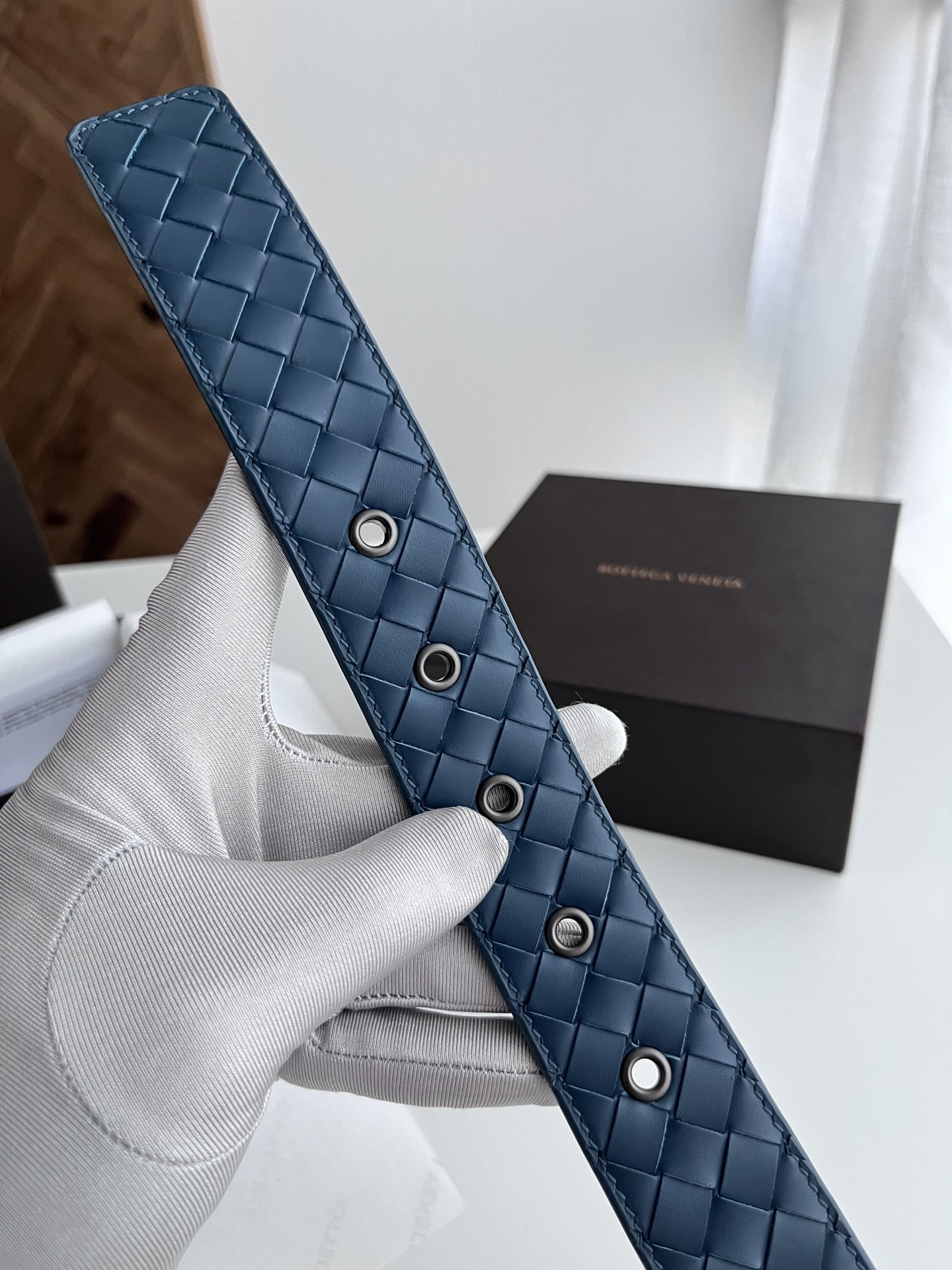 Bottega Veneta intreccio woven cowhide double-sided belt 3.5cm wide