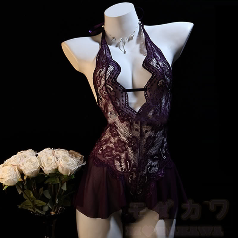 Lace See-through Lace-up Jumpsuit Lingerie
