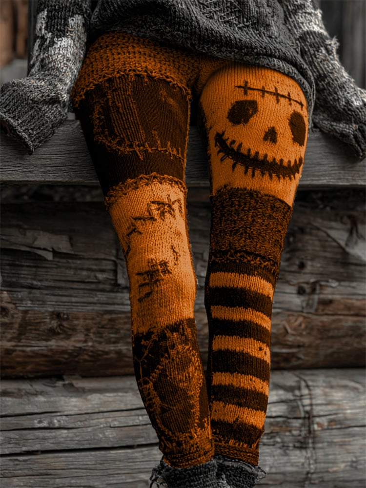 🔥Buy 3 Get 10% Off🔥Women's Retro Halloween Contrast Color Comfortable Knitted Print Leggings