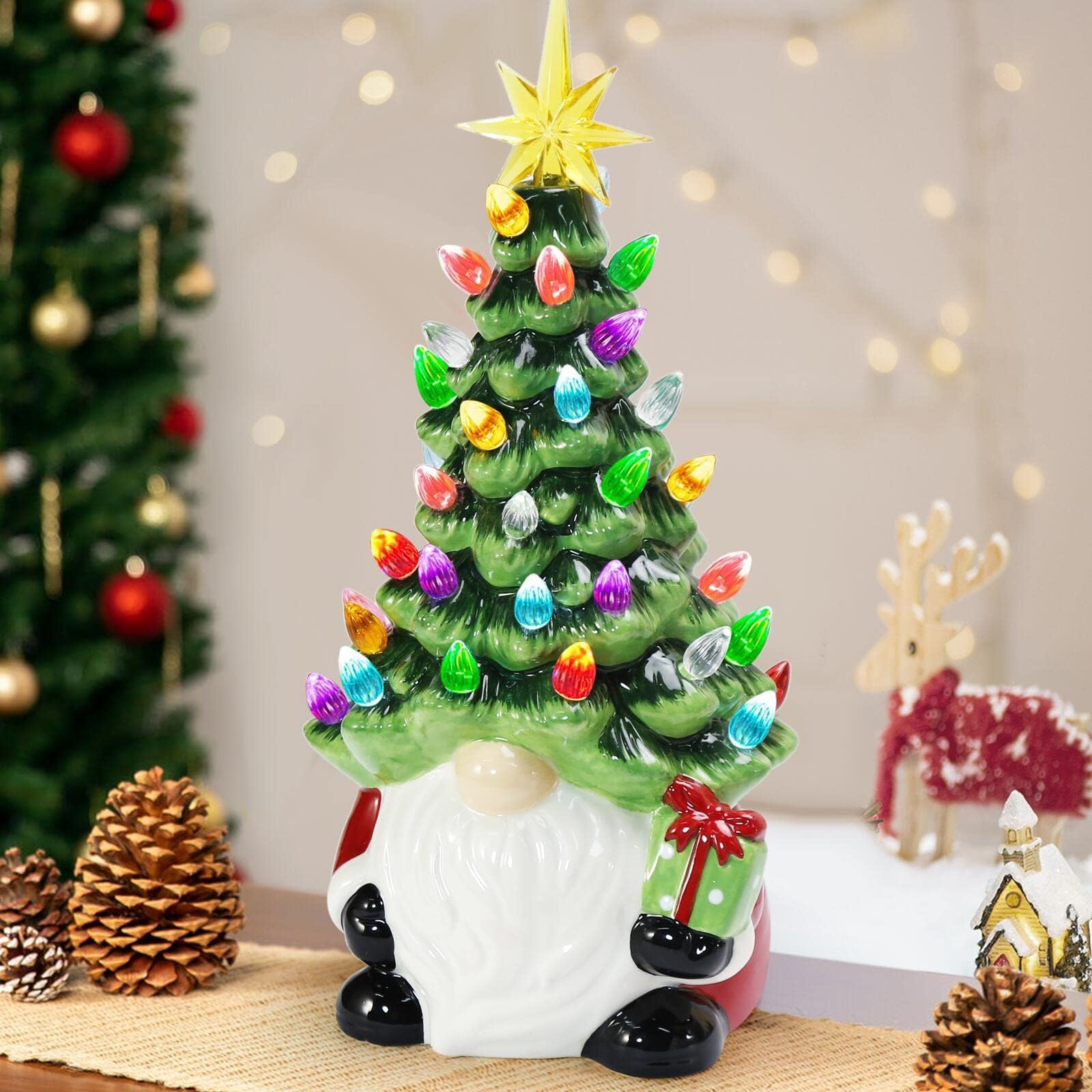 🎅2024 Christmas Promos🔥Lighted Up Gnomes Ceramic Christmas Tree