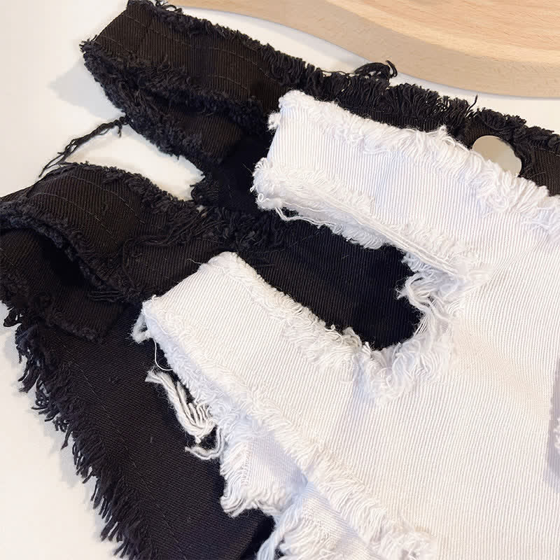Sexy Zipper Hollow Out Denim Shorts Lingerie