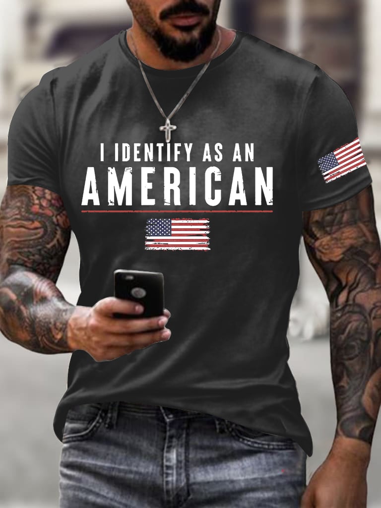 Men's I Identify As An American Printed Round Neck T-Shirt