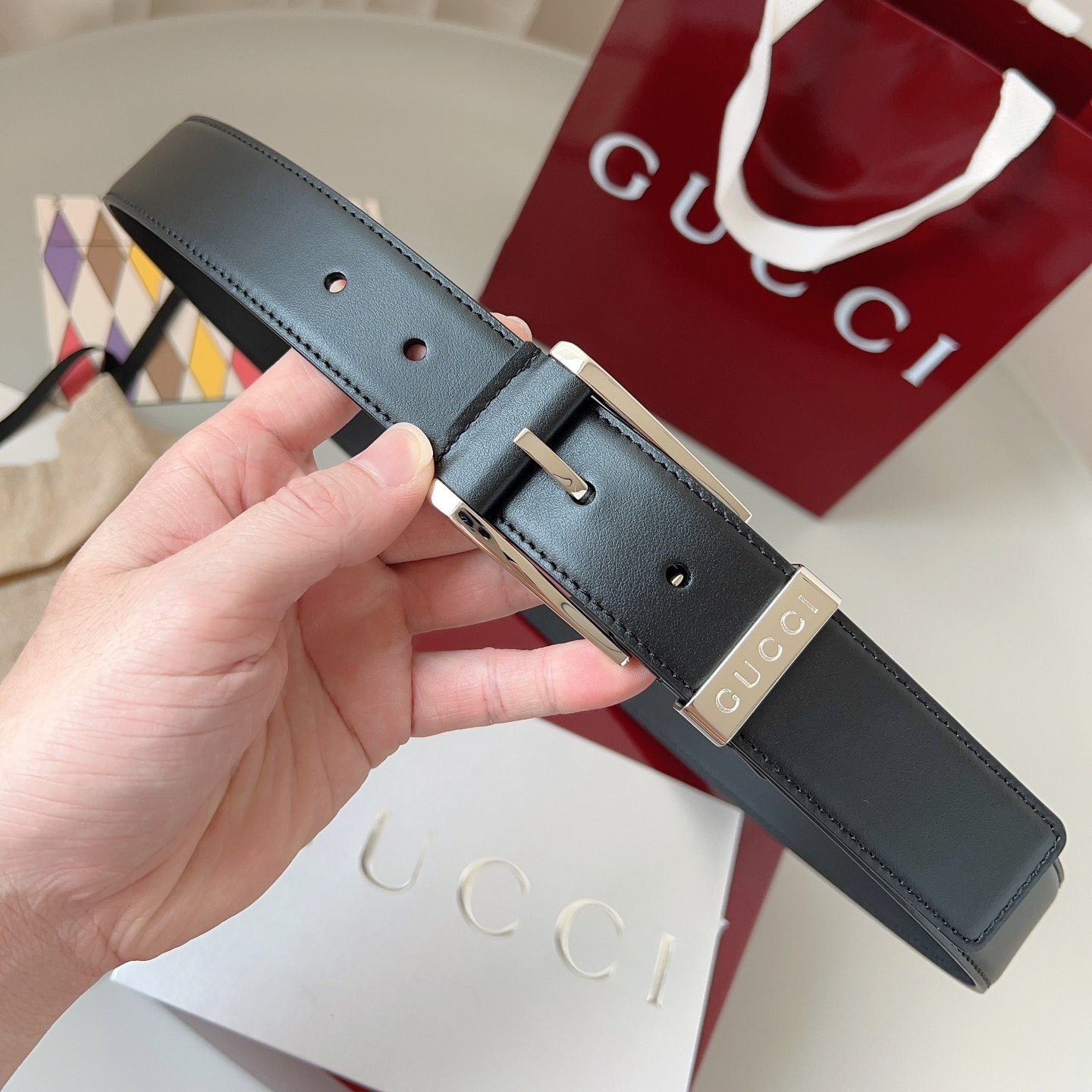 Gucci pin buckle leather belt 3.5cm wide