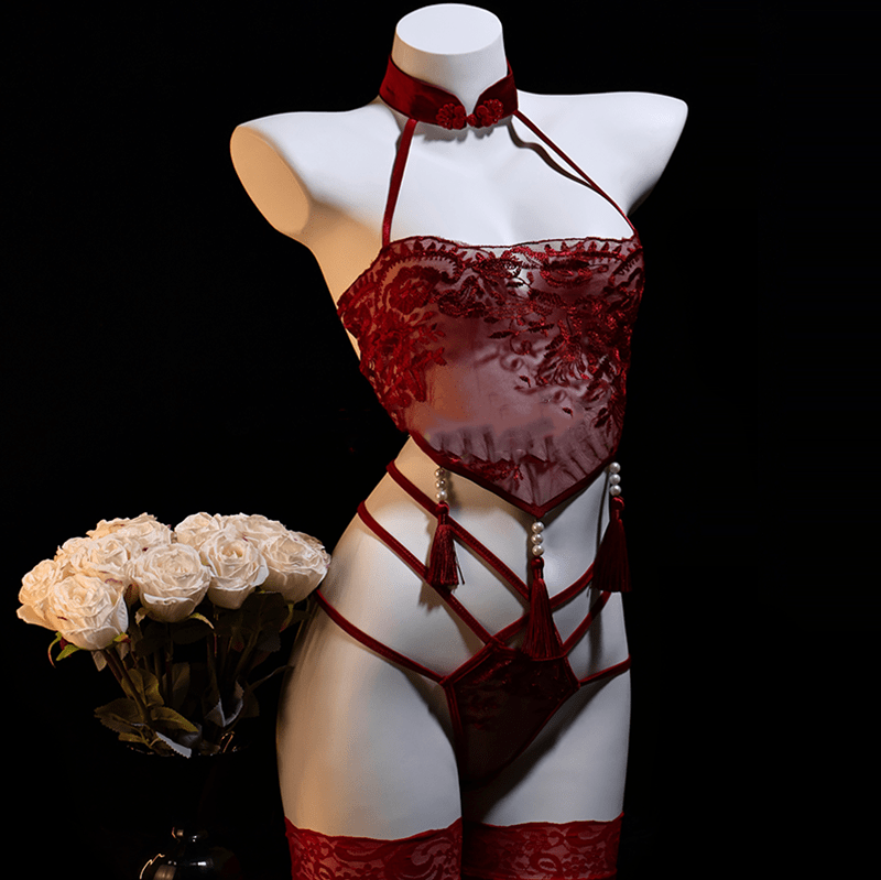 Vintage Hanfu Dudou See-through Lingerie Set