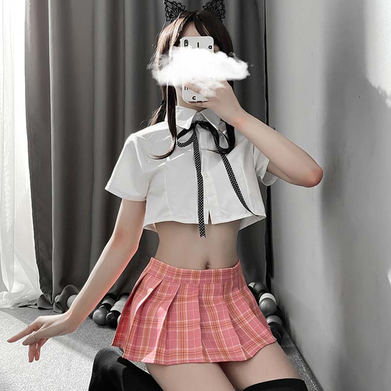 JK Uniform Nightdress Stockings Lingerie Plaid Dress