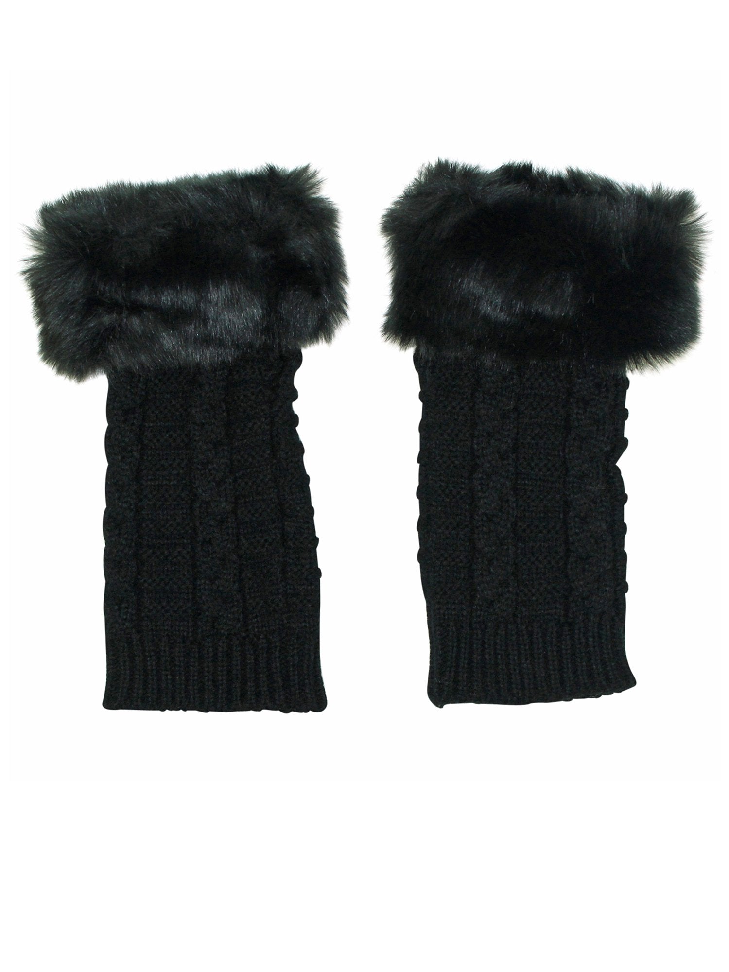 Faux Fur Trim Arm Warmer Fingerless Gloves