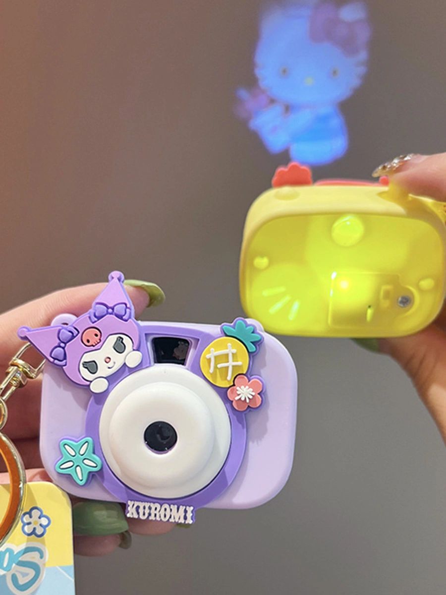 Sanrio Creative Projector Camera Key Chain Kids Cute Keychain Pendant Key Holder Couple Bag Pendant Car Key Ring Gift (projected 8 patterns)