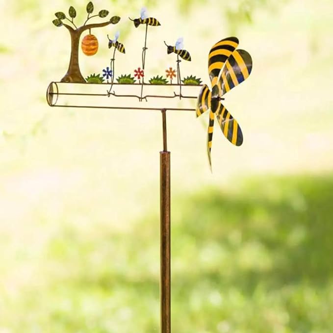 Wrought Iron Windmill Turning Small Bee Garden Stake