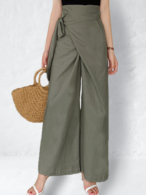 Linen Blend Wrap Casual Pants