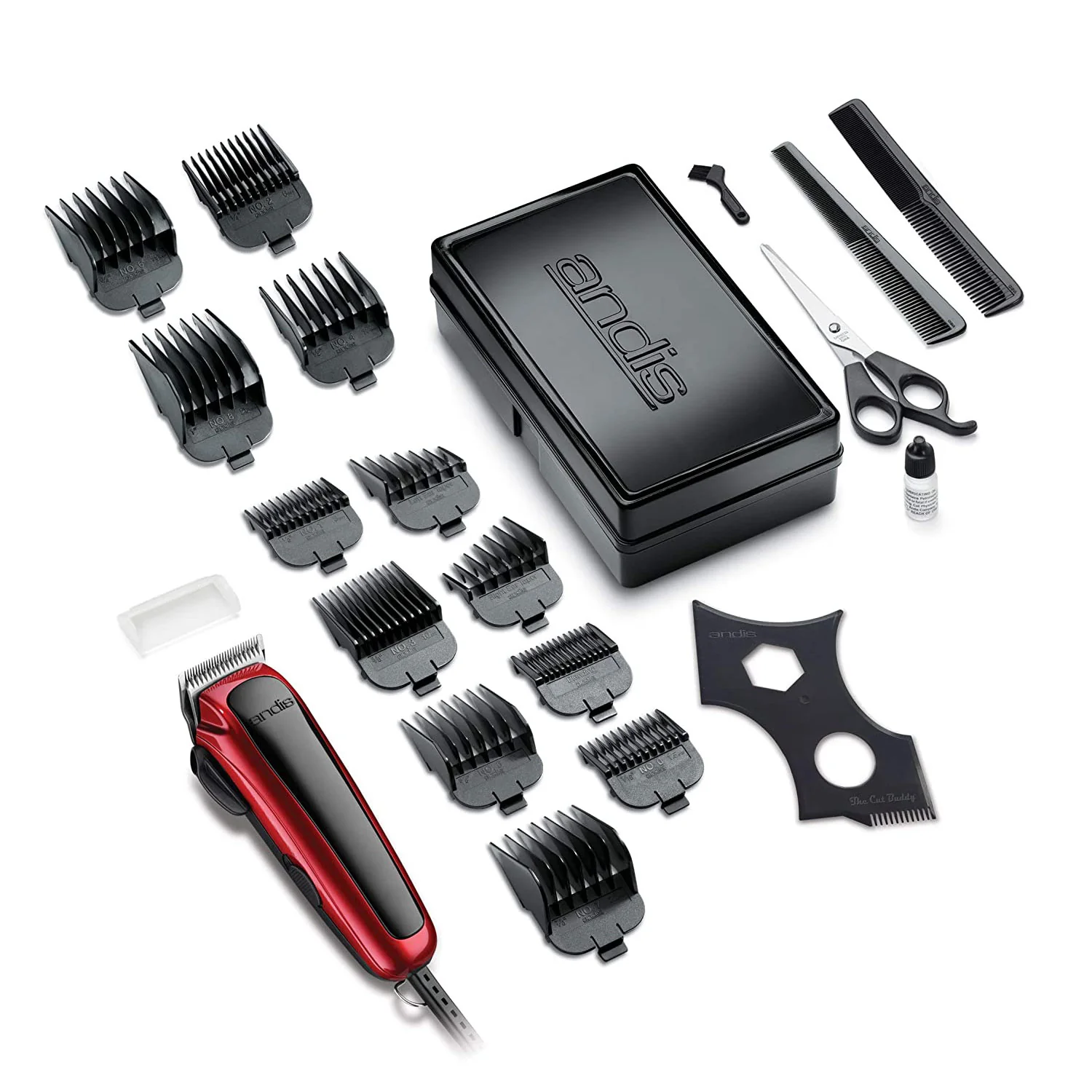 Andis Professional Easy Cut 20-Piece Hair Clipper Kit, Red-Black