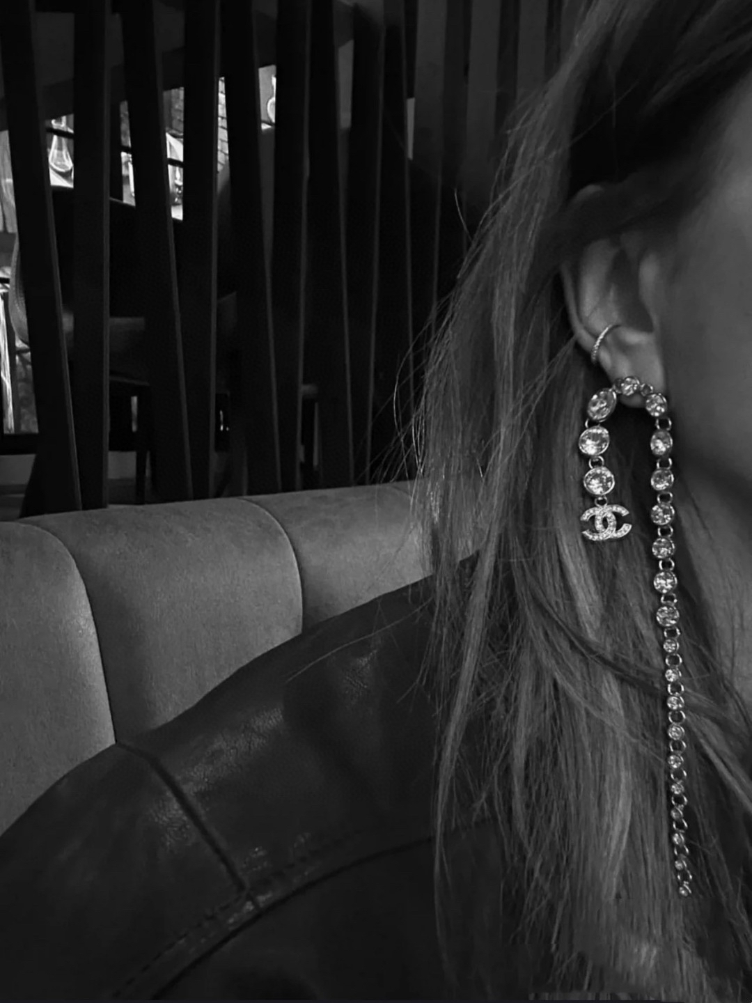 Chanel Silver Round Diamond Long Earrings