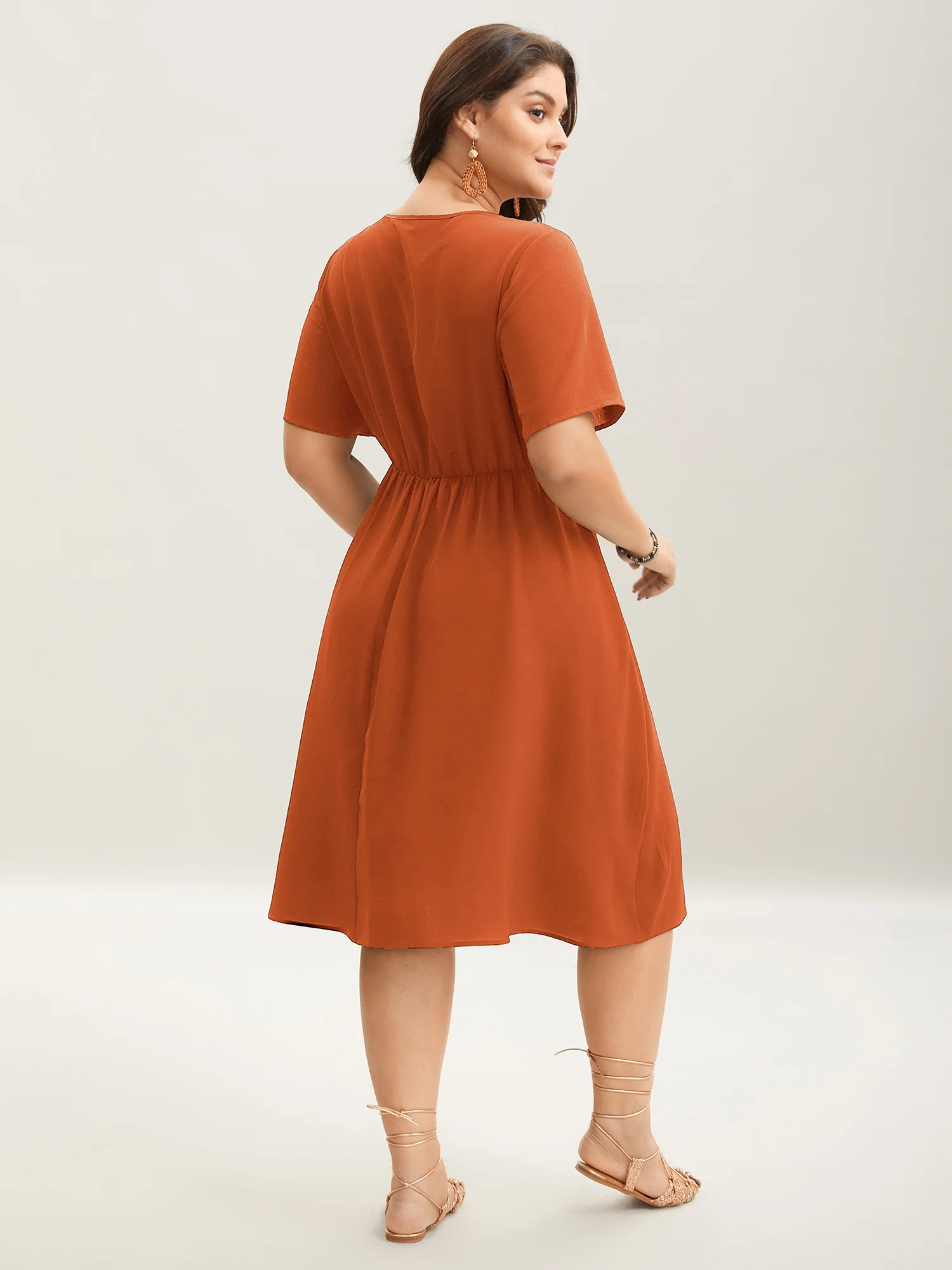 Floral Embroidered Waist-Cinched Midi Dress