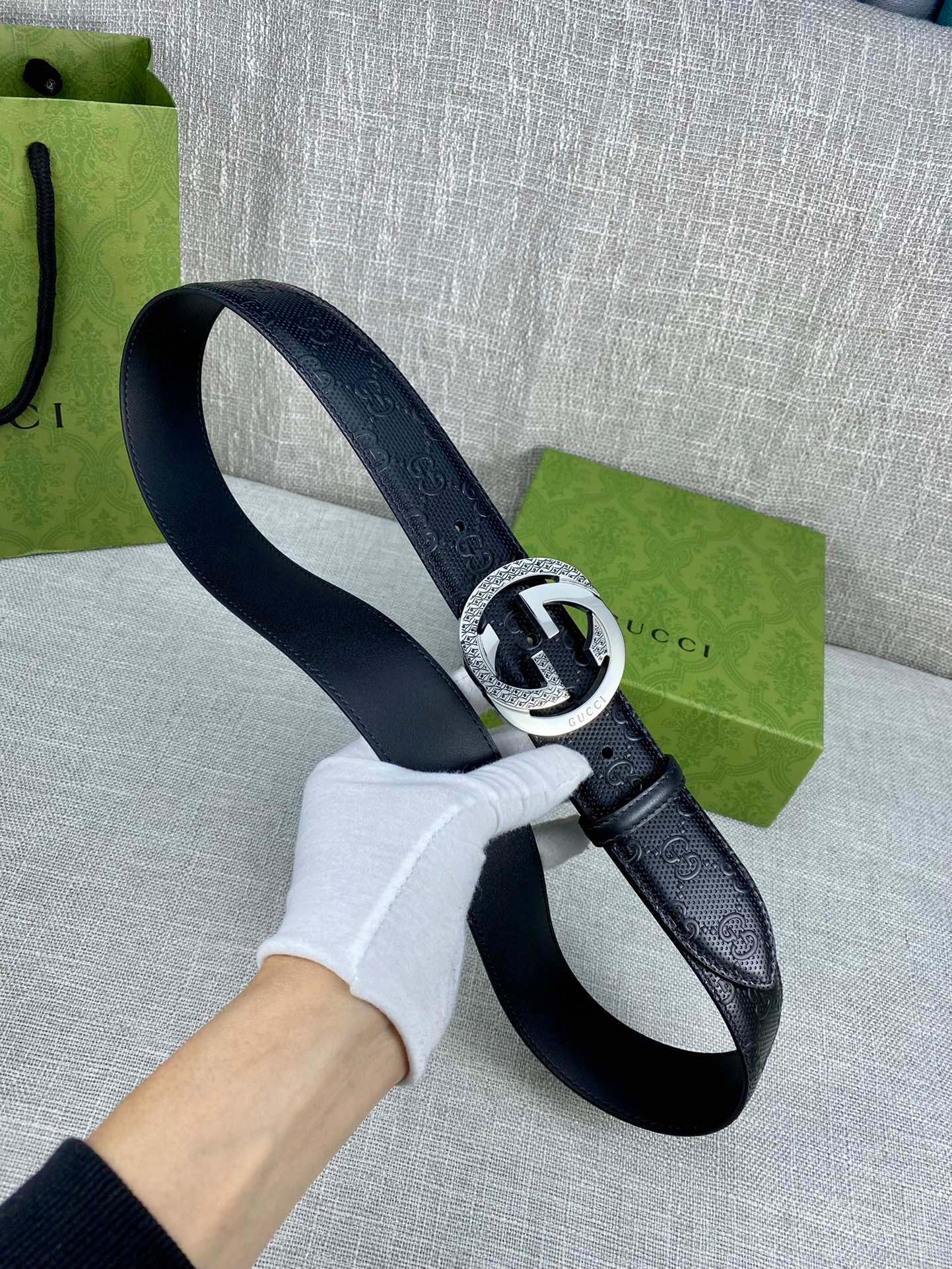 Gucci Signature printed leather belt width 4.0CM