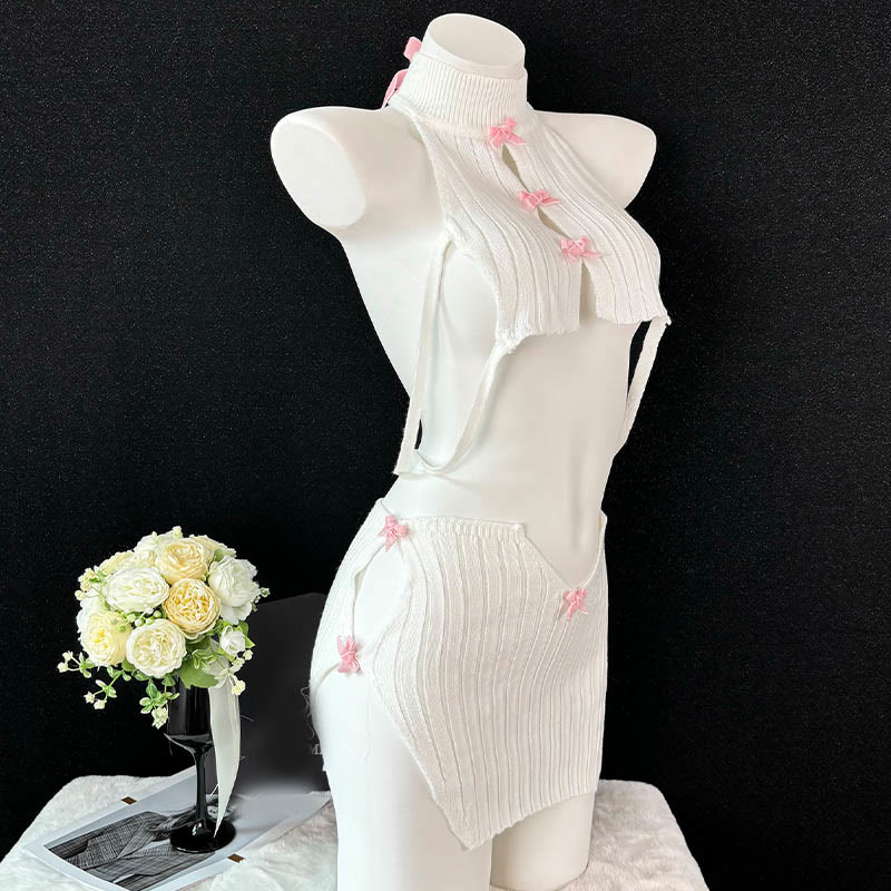 Sexy Bow Backless Sweater Lingerie Set