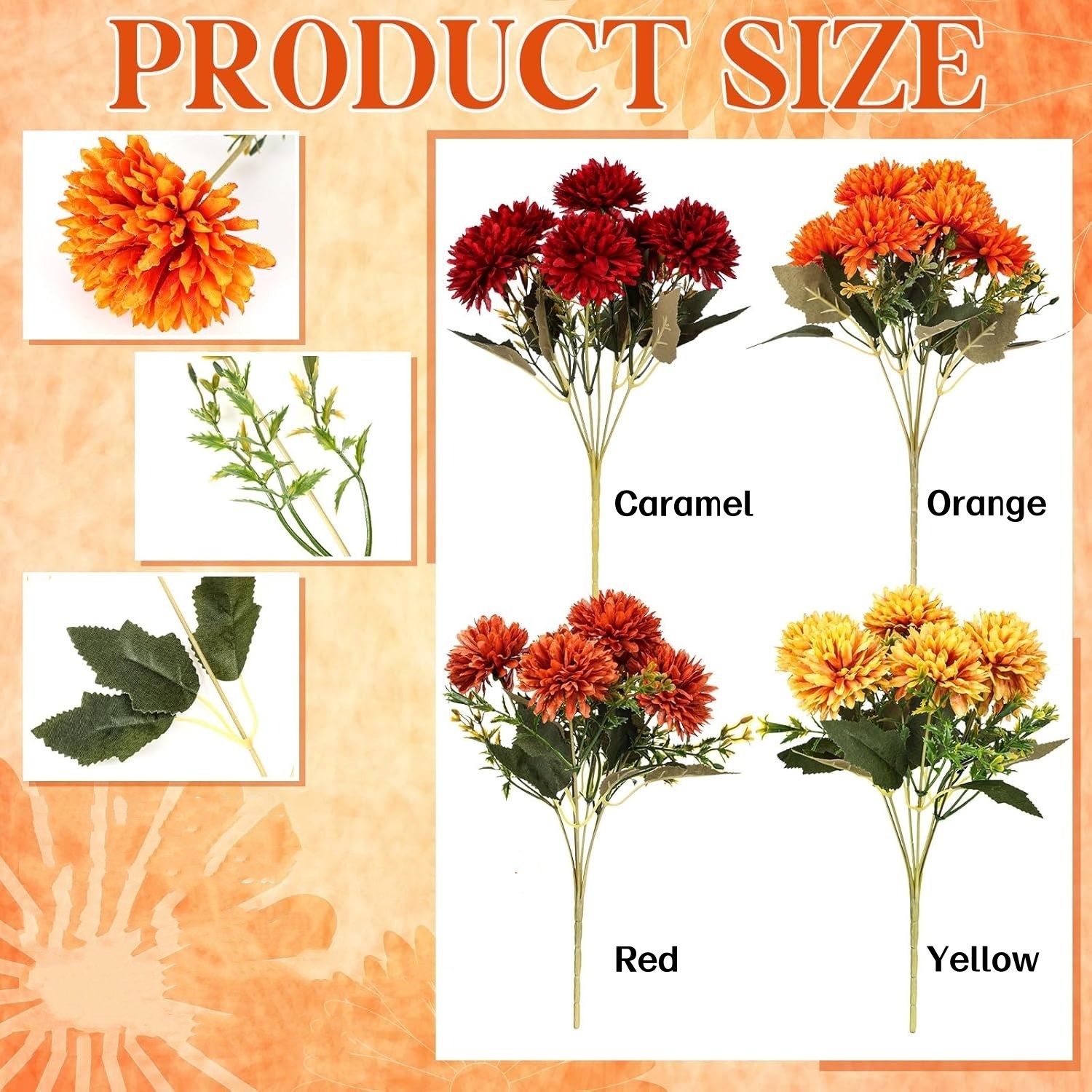 ⚡Flash Sale⚡Artificial Chrysanthemums Bouquet Burnt Orange Flowers - UV resistant, Waterproof, Windproof