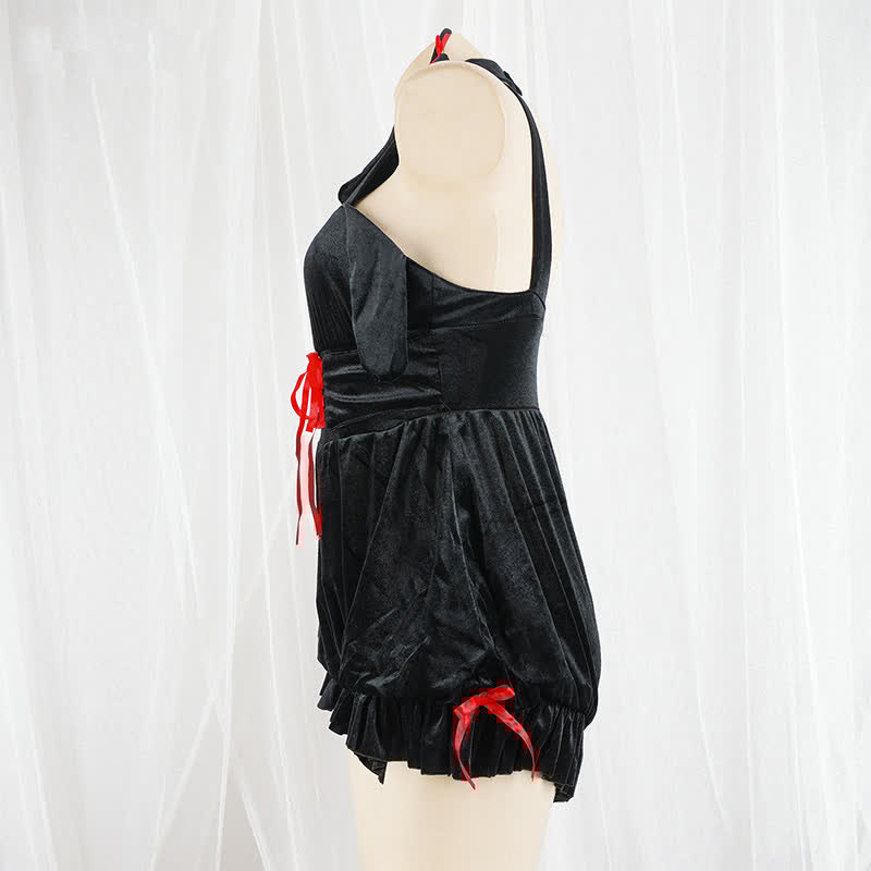 Cartoon Bunny Ears Lace Up Halter Lingerie