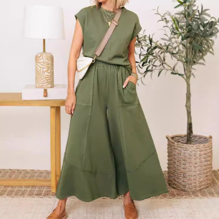 Sleeveless Colorblock Suit for Women with Pockets
