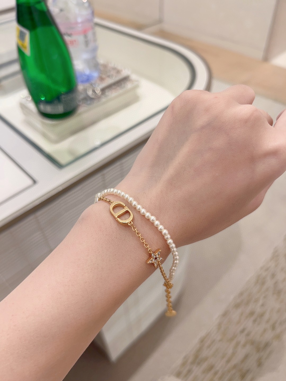 Dior Pentagram Double Pearl Chain Bracelet