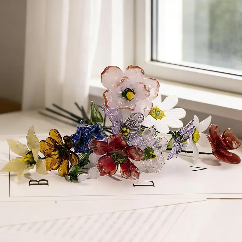 EverBloom Handcrafted Glass Flower Bouquet Vase Set