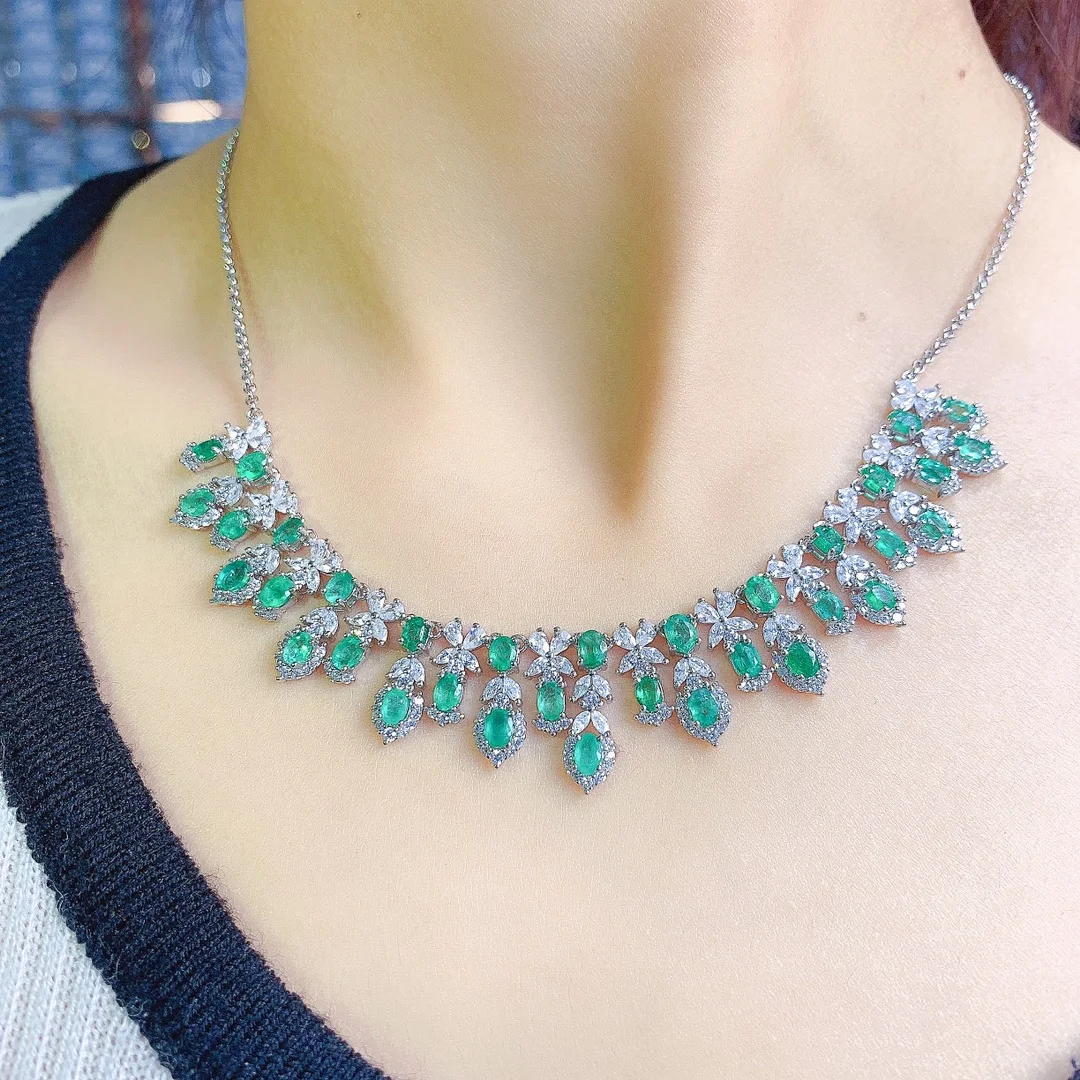 Natural New Emerald Necklace Zircon Pendant Necklace Ladies S925 sterling Silver necklace high quality everyday fine jewelry
