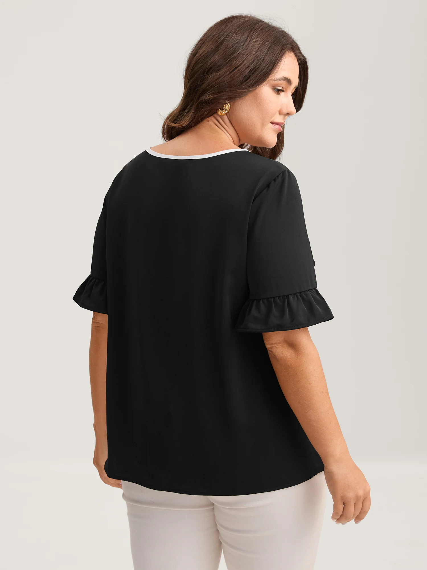 Metallic Detail Neck Cut-Out Blouse