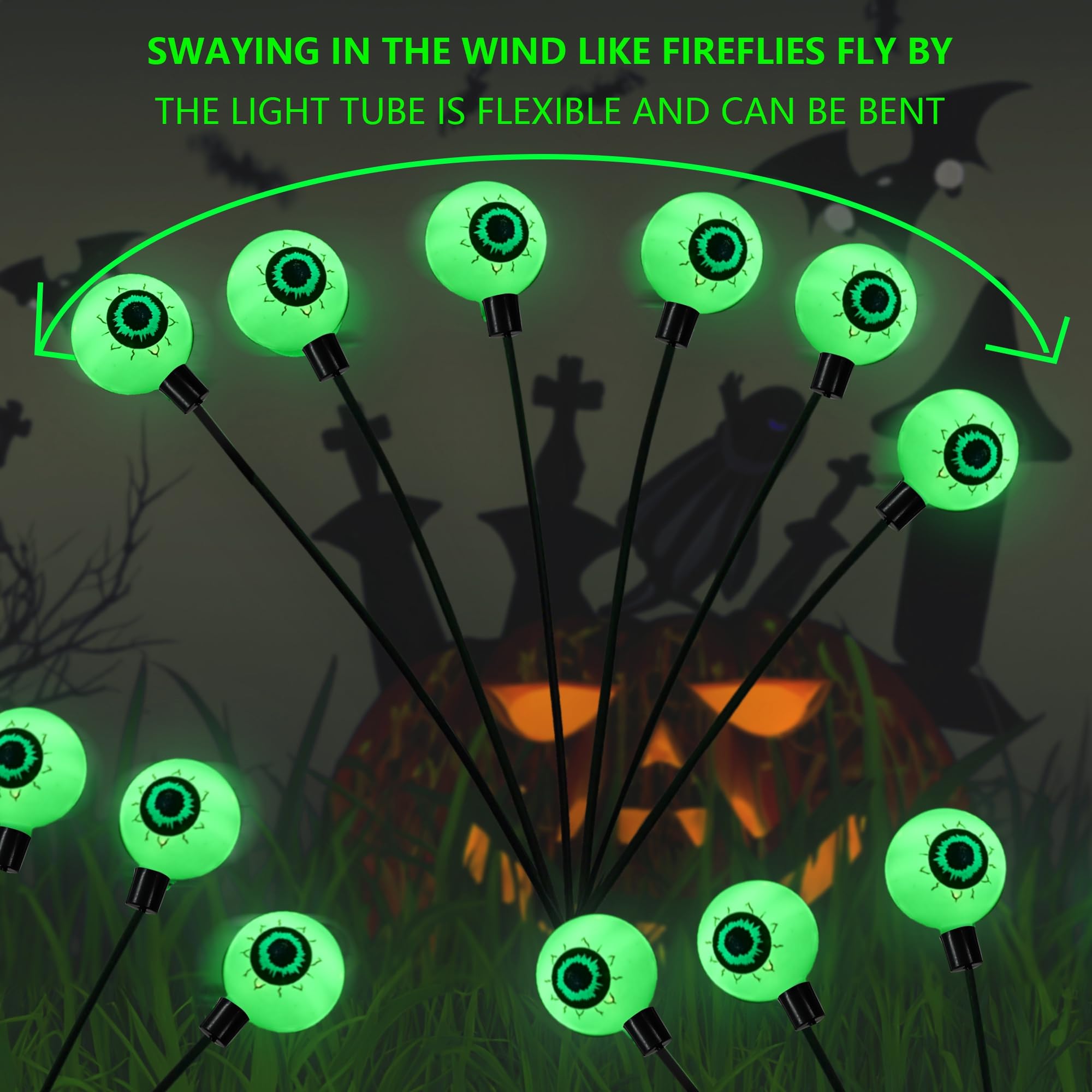 💥ON SALE💥6 LED Green Solar Scary Swaying Eyeball Firefly Lights Waterproof ✨
