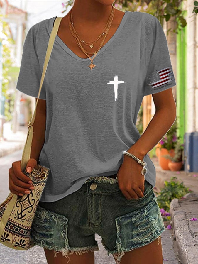 Women'S Flag Cross Print T-Shirt