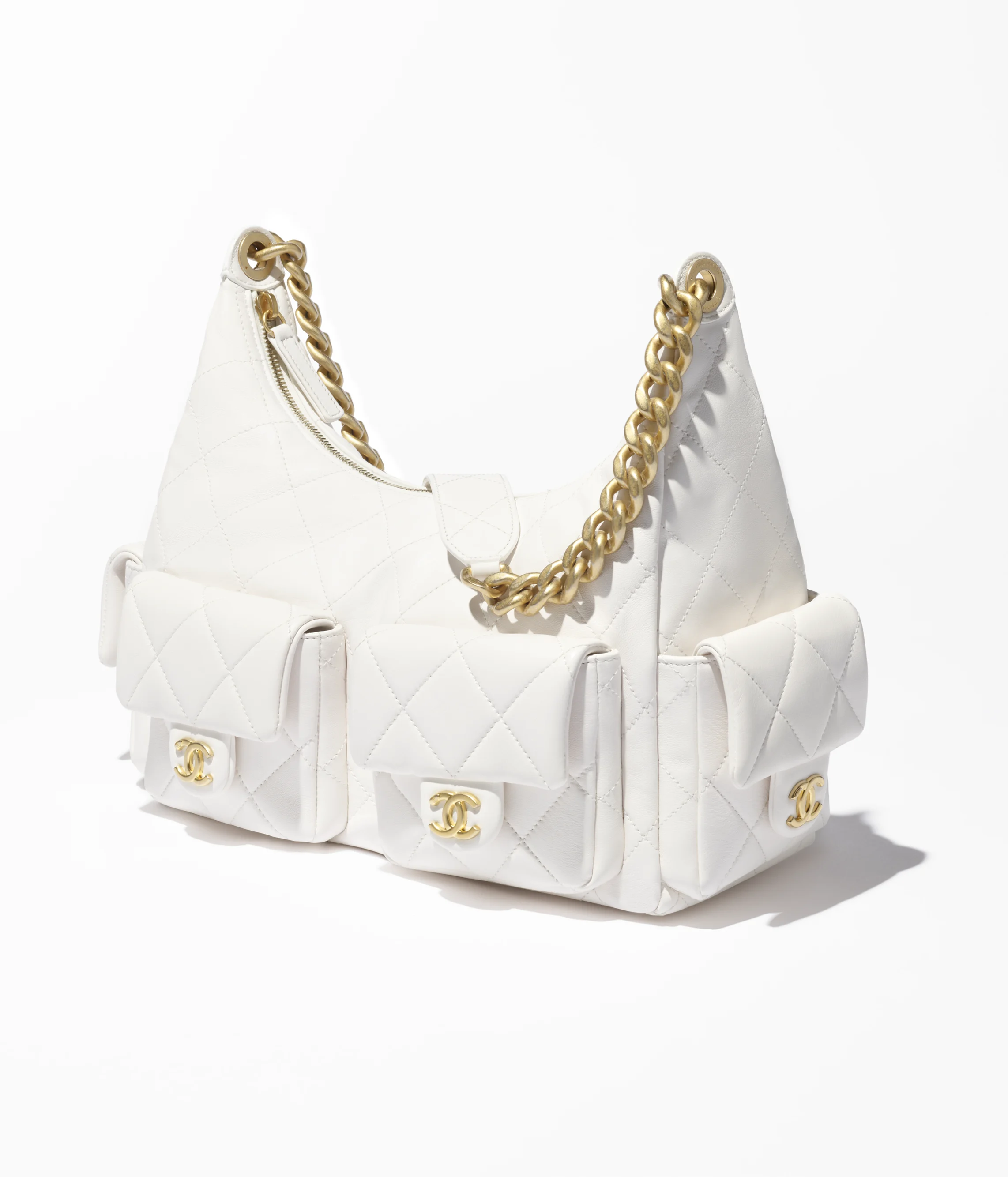 Chanel Maxi Hobo Bag Shiny Lambskin & Gold-Tone Metal White AS5302-B18791-10601