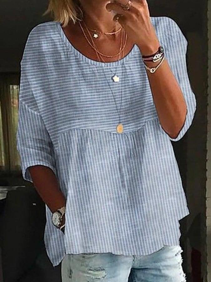 Women's Classic Jacquard Stripe Patchwork Casual Shirt