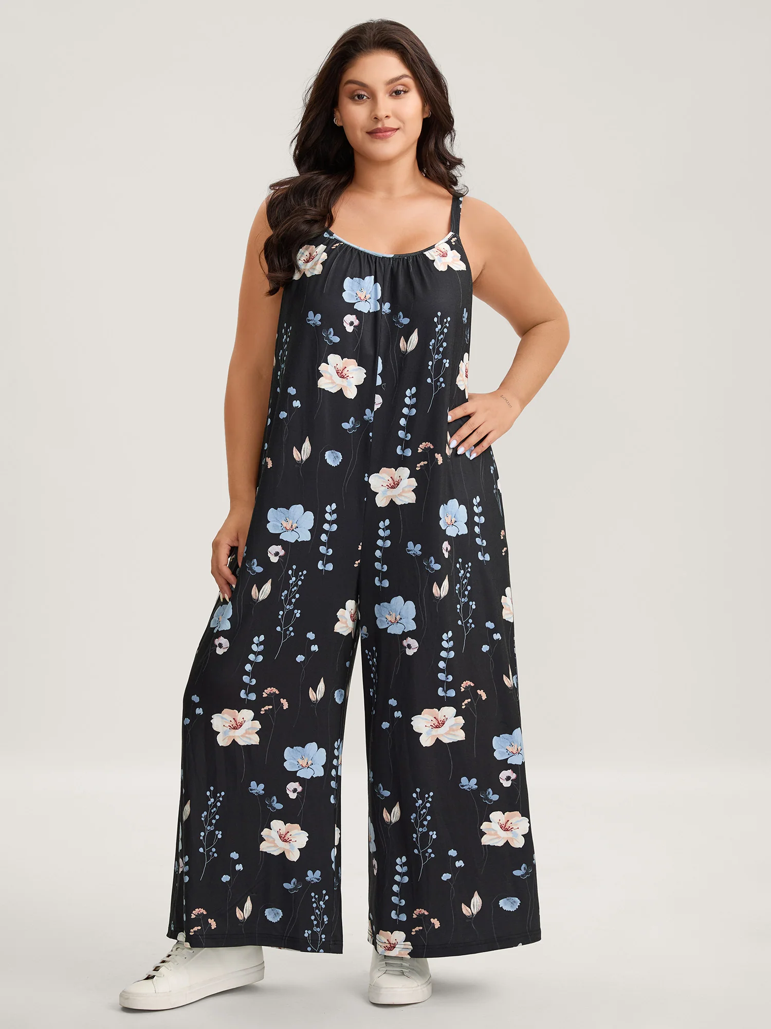 Stretchy Lined Floral Print Cami Jumpsuit