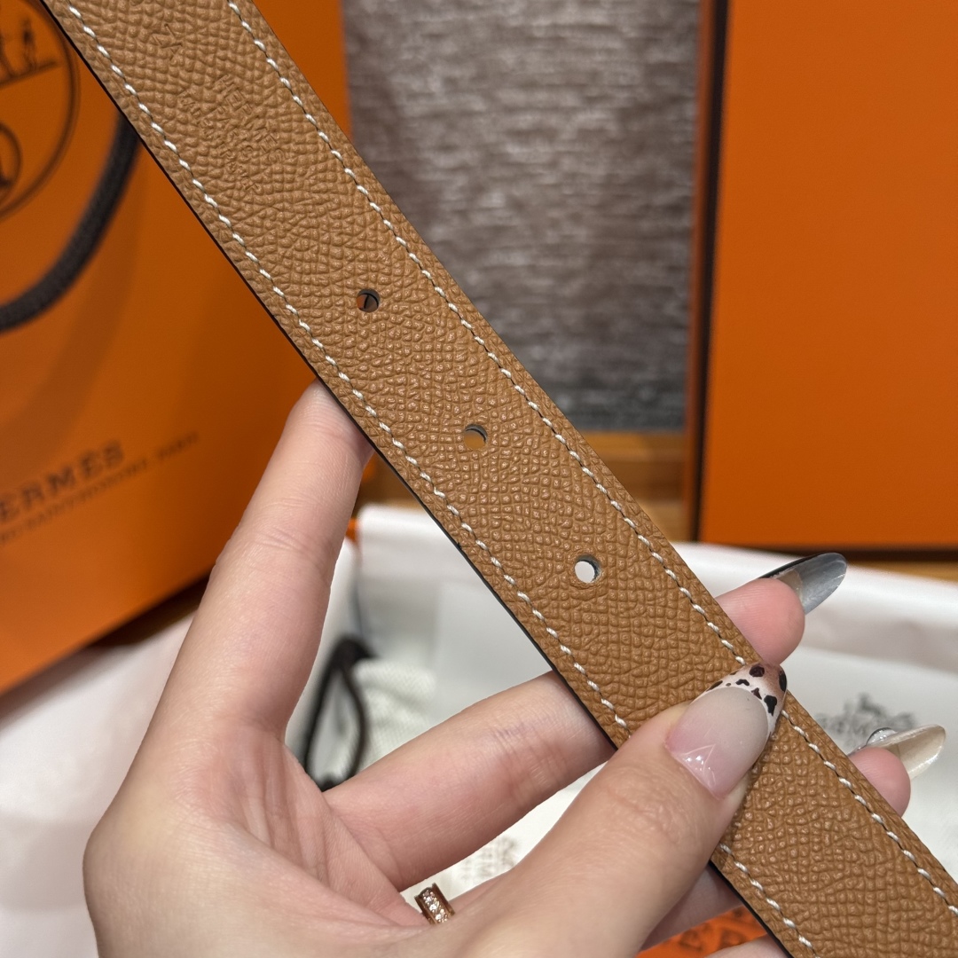 Hermès Women's Shell Element Double-Sided Leather Belt 2.4cm Width
