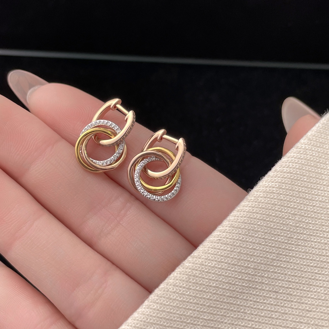 Cartier Trinity tricolor ring diamond earrings